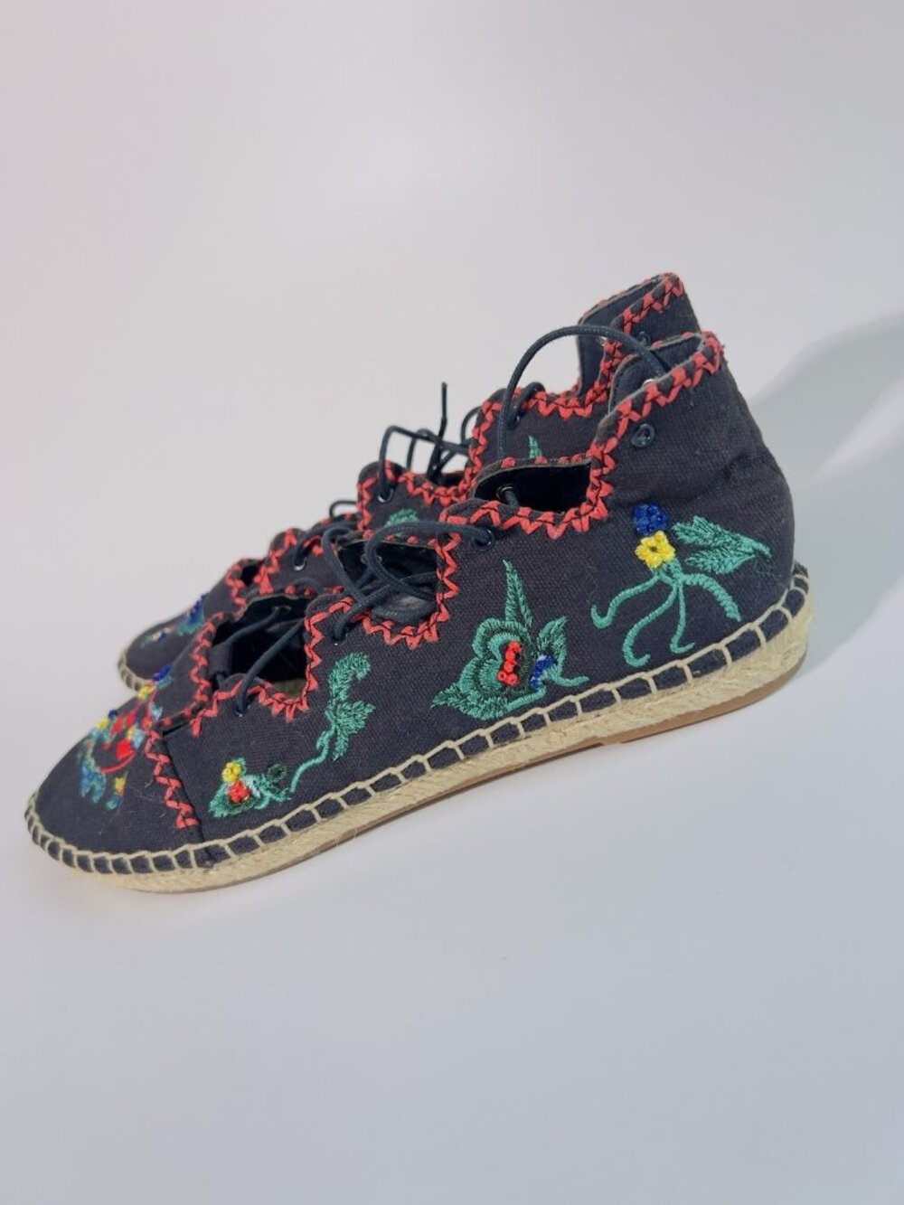Tory Burch Fleming Embroidered Lace-Up Espadrilles Canvas Floral Size 8 - Picture 3 of 11